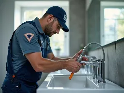 Plumber fixing a leaky pipe in a modern bathroom